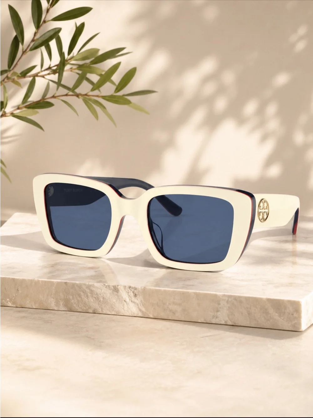 Tory Burch TY7190U Ivory Red Blue Trilayer Sunglasses NWT w/ Case
